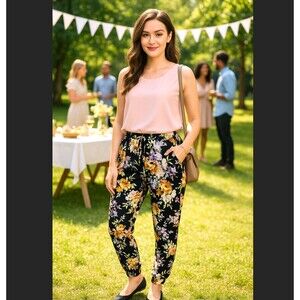 Buffalo David Bitton Jogger Pants MEDIUM Multicolor Floral Drawstring Pockets